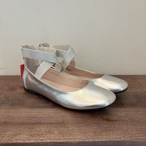 Nina Kid's Metallic Ballet Flats‎ Marissa Leather Zip Back Shoes Girls 5 Youth
